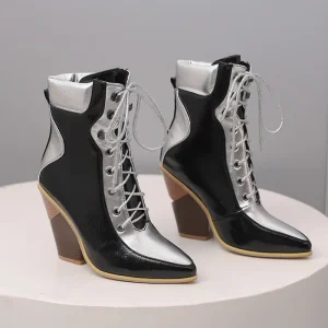 New Women’s Short Boots with Thick Heel Pointed Toe Large Size Spliced Mid Length Factory for Women’s Shoes