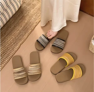 New Women’s Slide Sandals Bohemian Style Flat Woven PVC Soft Sole Breathable OEM Support Daily Commute Vacation Beach Home Wear