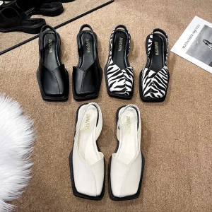 New Women’s Square Casual Slingback Design Solid Rubber Outsole Comfort Sandals for Women and Ladies Flat