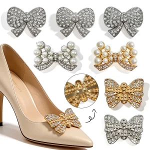 New Women’s Stiletto Bridal Shoes Bowknot Insert Buckle Motif Rhinestones Flower Accessories Jewelry in Stock