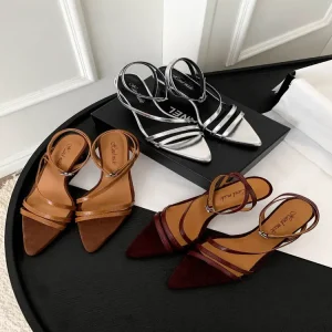 New Women’s Summer Fashion Trend Pointed Toe Cross strap Open toe Sheepskin Thick Heel TPR Midsole TPR Outsole Stiletto Sandals