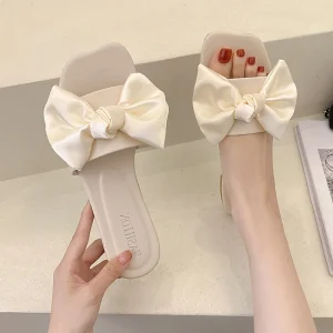 New Women’s Summer Flat Flip Flops Fashionable Versatile Bow Half Slipper Sandals