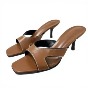 New Women’s Summer Outdoor High Top Slip On Fashion Trend Shoes Brown Car Stitching Square Toe High Heel Open Toe Sandals