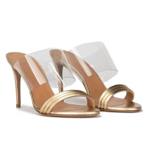 New Women’s Summer Sandals Transparent PVC High Heel Mules with Open Toe and Back Counter Sexy and Comfortable with PU Insole