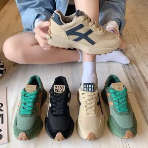 New lace up sneakers for women thick soled sponge soled soft soled sporty and casual dad shoes women’s comfortable