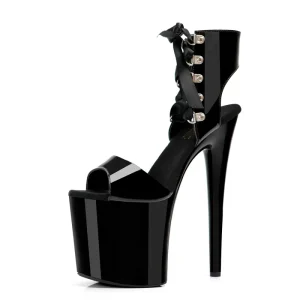 Nightclub 20cm Peep Toe Strip Pole Dance Big Size Women’s Lace up Black Platform Ankle Boots 8Inch Gladiator Gothic Sexy Fetish
