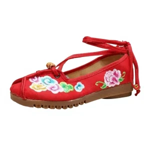 No Shoe Box Ballet Flats Rubber Outsole Floral Pattern All Sizes Wide Feet Mother Shoes Embroidered Cloth Women’s