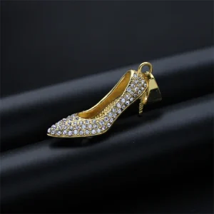 Non Tarnish Gold Plated Stainless Steel Link Chain High Heeled Shoe Pendant Rhinestone Necklace for Women Party & Wedding