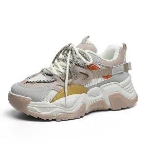 Non slip Lace up Rubber Out sole Women’s Thick Sole Dad Shoes Gym Jogging Walking Sneakers