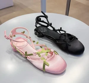ODM&OEM Manufacturer Custom Ladies Sweet Soft Round Toe Satin Cross Buckle Mary Janes Flowers Casual Women’s Flat Shoes