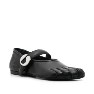 OEM Custom Logo Women’s Five Toe Flats Mary Janes Black Faux Leather Flats for Women Skeleton Shape Designer Ballerina Shoes