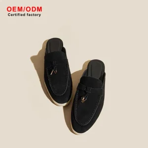 OEM Custom Retro Comfort Soft Cattle Suede Sheepskin Leather Upper Lined Summer Spring Men’s Women’s Loafers Half Slippers