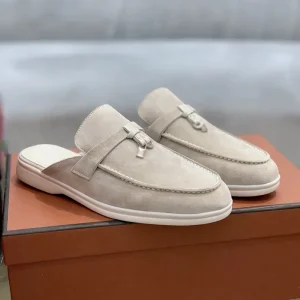OEM Custom Retro Comfort Soft Cattle Suede Sheepskin Leather Upper Lined Summer Spring Men’s Women’s Loafers Half Slippers