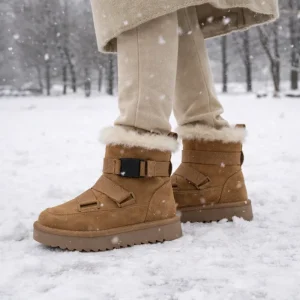 OEM Factory Women’s Autumn Winter Warm Comfortable Breathable Genuine Leather TPR Platform Ankle and Bootie Snow Boots