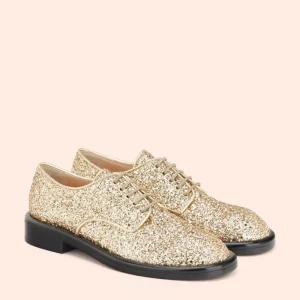OEM Light Glitter Fabric Upper Rubber Sole Leather Lining Loafer Flat Lace Up Shoes