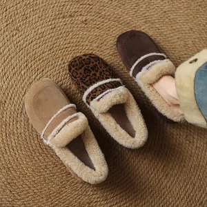 OEM New Korean Style Suede Snow Boots Pure Wool Collar Cozy Fleece Lining Slip-On Square Toe Slip-Resistant Rubber Sole