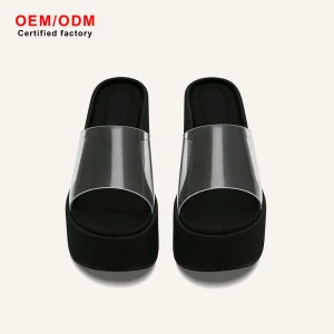 OEM ODM Custom Women’s Platform Wedge Breathable Transparent PU Lining Soft Waterproof Summer Slippers