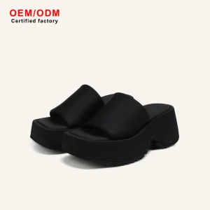 OEM ODM Custom Women’s Silk Upper Platform Open Thick Sole Summer Beach Slides