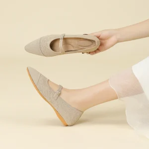 OEM ODM High End Ballet Flats Mary Janes Shoes Women with Padded Heel & Adjustable Strap Knit Slip On Flats Office Dressy Casual