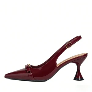 OEM ODM New Women’s Genuine Leather Slingback Red Wedding Shoes French Pointy High Heels Wine Red Strap Empty High Heel Sandals