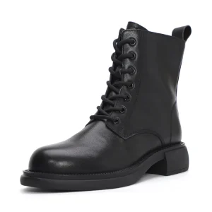 OEM ODM Real Leather Women’s Ankle Boots Casual Walking Style Soft Side Zipper Lace-up Leather Short Boots Factory