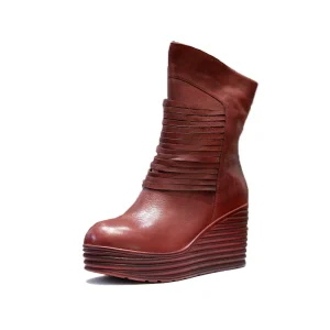 OEM ODM Retro Ethnic Style Winter Boots Women Genuine Leather Velvet Lady Shoes Hand made Boots Women’s Wedge Boots