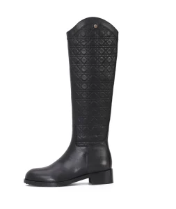 OEM ODM Women’s Genuine Leather Knee High Boots Custom Brand Logo Winter Long Boots Black Manufacturer