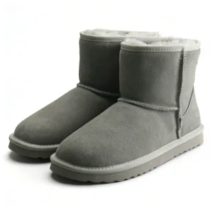 OEM/ODM Women’s Gray Short Snow Boots Faux Fur Lining Anti-Slip Sole Cozy Winter Ankle Boots Custom Logo & Style