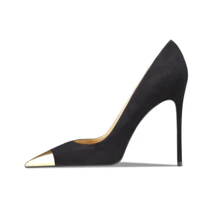 OEM ODM Women’s High Heels Fashion Style Banquet Suede Shoes with Shallow Mouth Metal Pointed Iron Toe Plus Size Summer Autumn