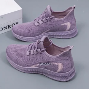 Old Beijing style Women’s Shoes Cross border Trade New Fashionable Versatile Sneakers Fly knit Mesh Fabric Slip on Lightweight