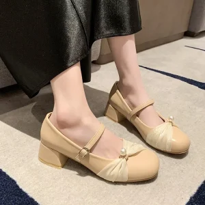 One Strap Buckle Thick Heel Mid Heel Elegant Solid Color Pu Upper Rubber Outsole Medium Heel All Seasons Daily