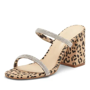 Open Toe Slip on Double Band with Rhinestone Mules Dress Shoes Women’s Heeled Sandal