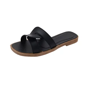 Open Toe Summer Fashion Indoor Outdoor Non Slip Cross Casual Daily Slippers Shoes Ladies Women’s Flat Sandals