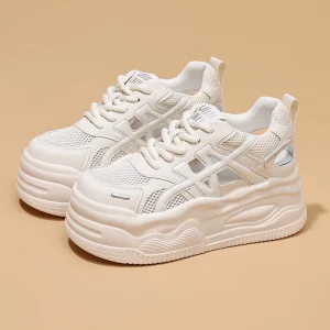 Open cell breathable women’s casual shoes spring trendy new style girls’ white sneakers