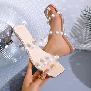 Open toe Flat Sandals with Synthetic Upper Transparent Floral Pattern Soft Rubber Sole PU Midsole Women’s Summer Fashion Shoes
