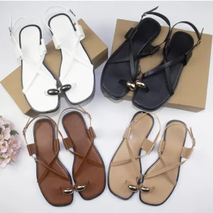 Original Factory Label Women’s Summer Flats Sandals Slip On Clip On Split Toe Thin Strap Combination Buckle Outdoor Designed