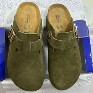 Outdoor Flat Mules Clog Sandal Real Leather Suede Men Women’s Hana Cork Foot Bed Solid Clog