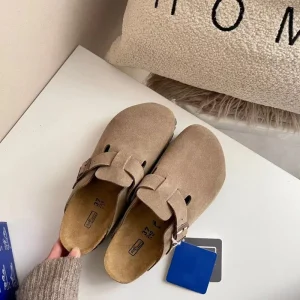 Outdoor Platform Sandal Mules Clog Boston Real Leather Women’s Cork Foot Bed Solid Cushioning EVA