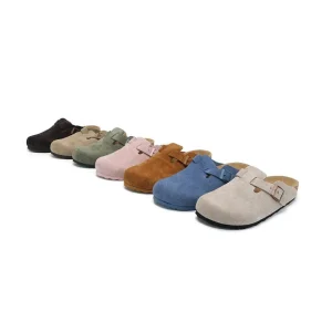 Outdoor Platform Slip Soft Breathable Evergreen Cork Cow Leather Sandals Clogs Mules Factory Direct