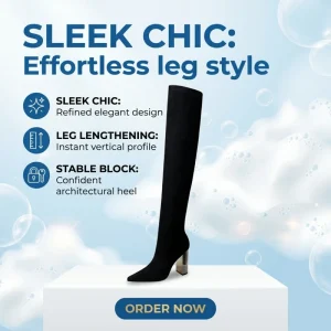 Over the Knee Boots Pointed-toe PU Leather Women Chunky Heel Boots