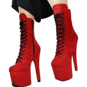PU 17CM High Heels Big Size Women’s Shoes Fashion Platform Lace up Pumps Exotic Dancing Autumn High Top Boots