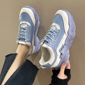 PU Upper Thick Sole Lady Women’s Anti slip Flat Walking Street Other Trend Shoes Sneakers for Lady Girl Woman