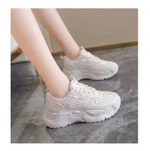 PU upper women’s chunky platform sneakers lace-up casual black thick sole walking dad shoes sneakers for woman