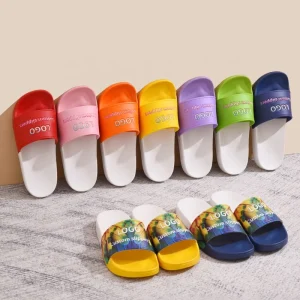 PVC Women’s Shower Slippers Kid’s Non Slip Quick Drying Two Color Bathroom Sandals Custom Logo for Beach