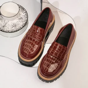Patent Leather Upper Striped Thick Soled Loafers Women Sizes 36 43