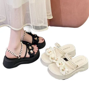 Pearl Embellished Open Toe Sandals Women’s Summer Outdoor Style