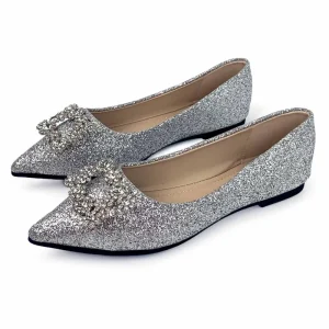 Pearl Pointed Head Shiny Rhinestone Women’s Flats Formal Office Ladies Flat Shoes Casual Slip-On Slipper Loafers Summer Sandals