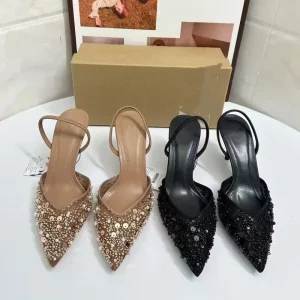 Pearl Women’s Summer High Heeled Sandals Black Mesh Large Size 42 Outdoor Closed Toe
