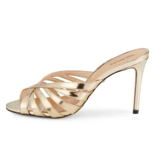 Peep Toe Ladies Thin Heels Women Silver Sandals Gold Mules