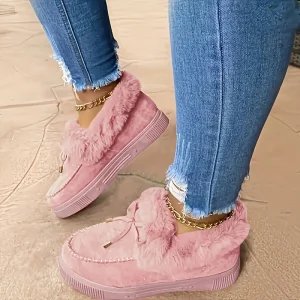 Pink Suede Upper Thick Sole Warm Winter Women’s Casual Comfortable Ankle Boots Snow Boots